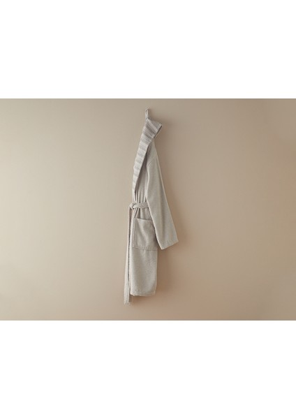 Wolin Pamuk Polyester Bordürlü Bornoz L-Xl Taş Rengi