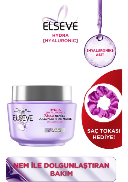 L'oréal Paris Elseve Hydra [hyaluronic] 72 Saat Nem ile Dolgunlaştıran Maske 300 ml + Saç Tokası