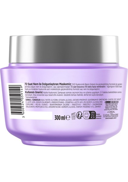 L'oréal Paris Elseve Hydra [hyaluronic] 72 Saat Nem ile Dolgunlaştıran Maske 300 ml + Saç Tokası modelleri