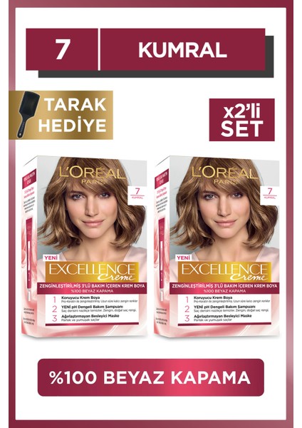 L'Oréal Paris 2'li Excellence Creme Saç Boyası - 7 Kumral Excellence Tarak Armağan