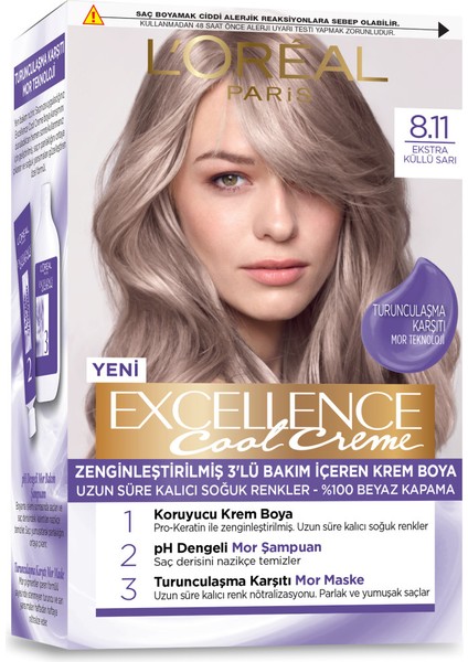 2'li L’oréal Paris Excellence Cool Creme Saç Boyası – 8.11 Ekstra Küllü Sarı Excellence Tarak Armağan