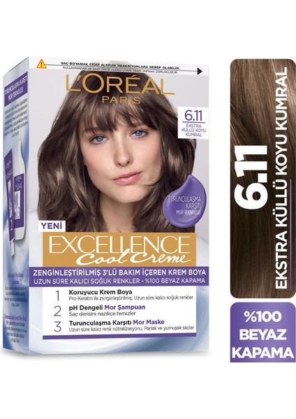 L'Oréal Paris 2'li L’oréal Paris Excellence Cool Creme Saç Boyası – 6.11 Ekstra Küllü Koyu Kumral Excellence Tarak Armağan