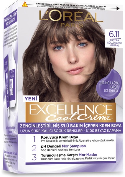 L'Oréal Paris 2'li L’oréal Paris Excellence Cool Creme Saç Boyası – 6.11 Ekstra Küllü Koyu Kumral Excellence Tarak Armağan