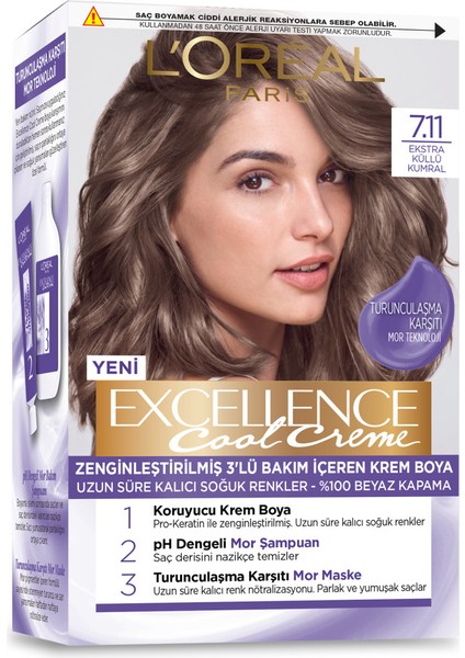 2'li L’oréal Paris Excellence Cool Creme Saç Boyası – 7.11 Ekstra Küllü Kumral Excellence Tarak Armağan fiyatları