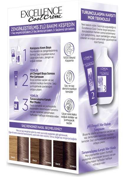 2'li L’oréal Paris Excellence Cool Creme Saç Boyası – 7.11 Ekstra Küllü Kumral Excellence Tarak Armağan modelleri