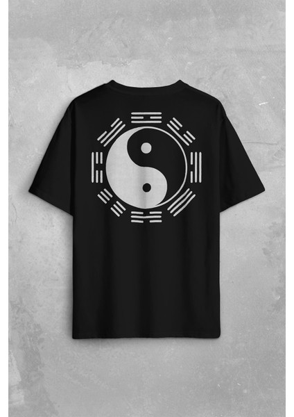 Siyah Beyaz Ying Yang Pokemon Minimal Sırt Ön Baskılı Oversize Tişört T-Shirt