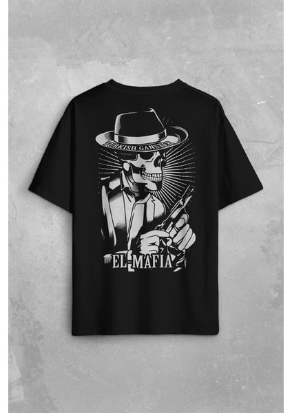 Turkish Ganster El Mafia Mafya Temalı Sırt Ön Baskılı Oversize Tişört T-Shirt