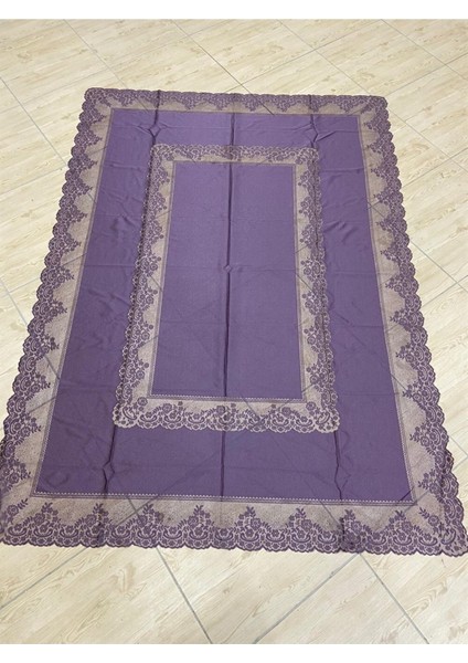 Dertsiz Tül Masa Örtüsü Şık Tasarım Dantelli Mürdüm 160X220