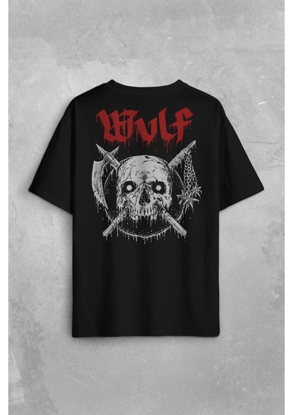Wulf Metal Rock Band Skull Kuru Kafa Urban Gothic Sırt Ön Baskılı Oversize Tişört T-Shirt