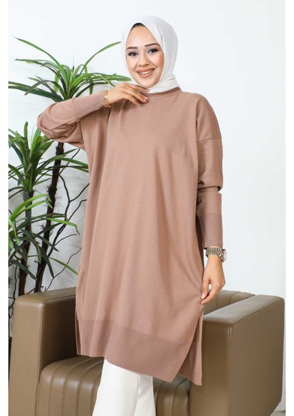 Vizon Bisiklet Yaka Merserize Salaş Triko Tunik