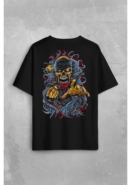 Zombie Halloween Skull Darkness Vampir Sırt Ön Baskılı Oversize Tişört T-Shirt