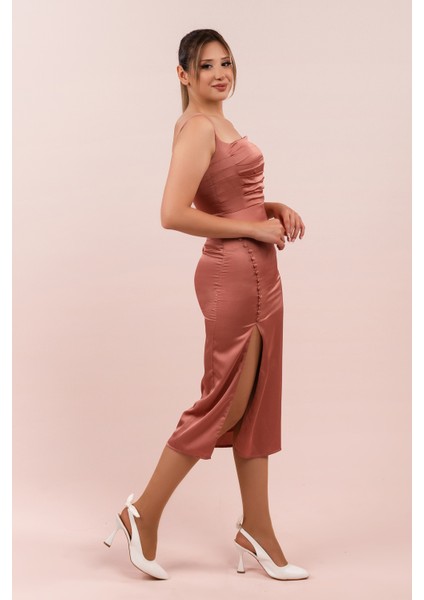 Saten Askılı Düğmeli Kısa Elbise CRM-55913 fiyatları