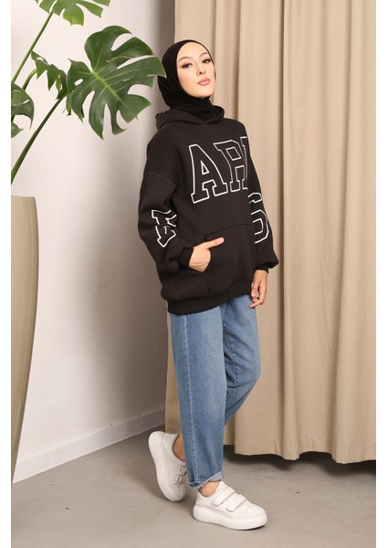 İmaj Butik Siyah Paris Baskılı Üç Iplik Sweatshirt