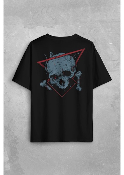Skull Kuru Kafa Urban Street Culture Minimal Sırt Ön Baskılı Oversize Tişört T-Shirt