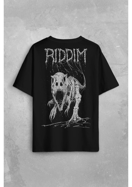 Riddim Dinazor T-Rex Metal Rock Dinosaurs Gothic Sırt Ön Baskılı Oversize Tişört T-Shirt