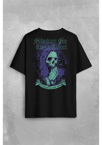 Skull Kurukafa Renkler Latince Urban Street Culture Wear Sokak Sırt Ön Baskılı Oversize Tişört T-Shirt