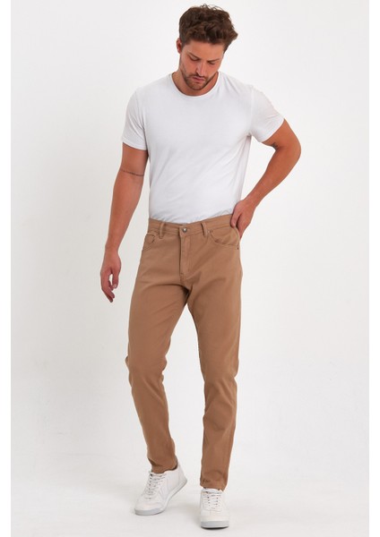 Klasik 5 Cep Rahat Kalıp Chino Pantolon Camel fırsatları