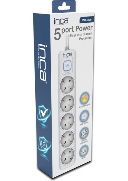 IPW-44GB 5 Port Akım Korumalı LED Tuşlu Priz 1.5m - Beyaz fırsatları