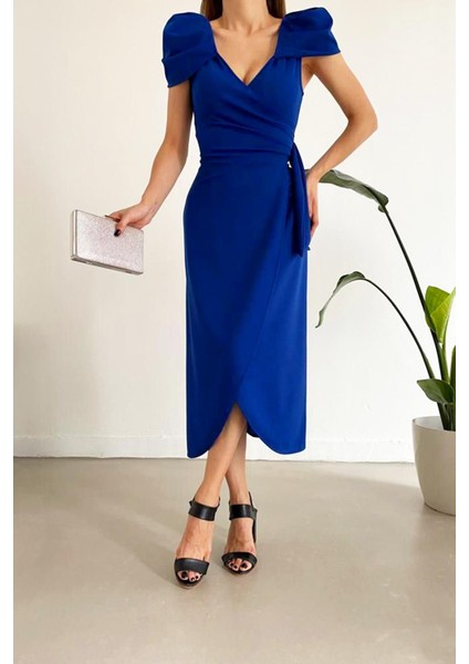 Omuz Pileli Krep Elbise