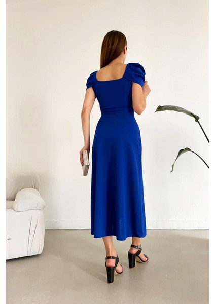 Omuz Pileli Krep Elbise modelleri