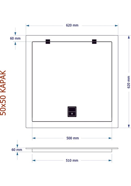 Betona Geçme 50X50 cm Polyester Makine Dairesi ve Denge Deposu Kapağı