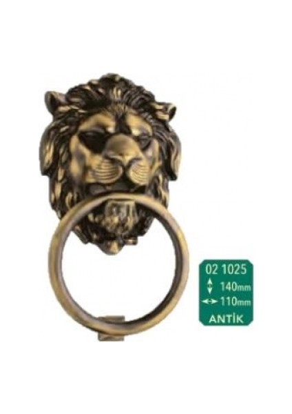 Antik Bronz 02 1025 140 mm Aslan Kapı Tokmağı Taktak Oksit