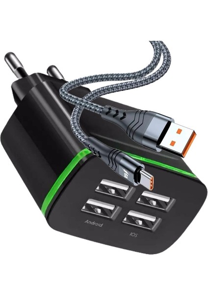 A7 Şarj Adaptörü 4 Port + J16 Type-C 6A/66W Şarj Kablosu -3mt