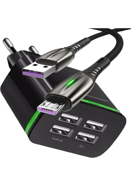 A7 Şarj Adaptörü 4 Port + J2 Micro USB 5A/100W Şarj Kablosu -2mt