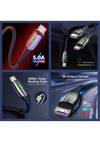 A7 Şarj Adaptörü 4 Port + J2 Micro USB 5A/100W Şarj Kablosu -2mt indirimleri