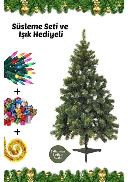 Süsleme Seti Yılbaşı Çam Ağacı Renkli Işığı ve Yeni Yıl Süsleri Noel Paketi 180 cm 500 Dal