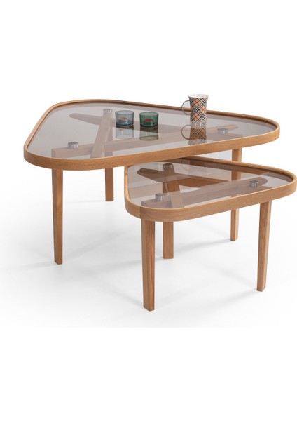 Vega Meşe Yan Sehpalı Ikili Orta Sehpa