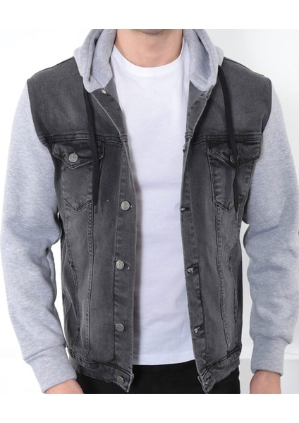 3115 Kolu ve Şapkası Penye Kot Mont_gri