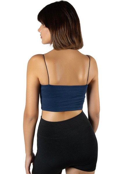 Kadın Lacivert İp Askılı Crop Top Büstiyer Bluz Atlet 23K-TRP-CRP01