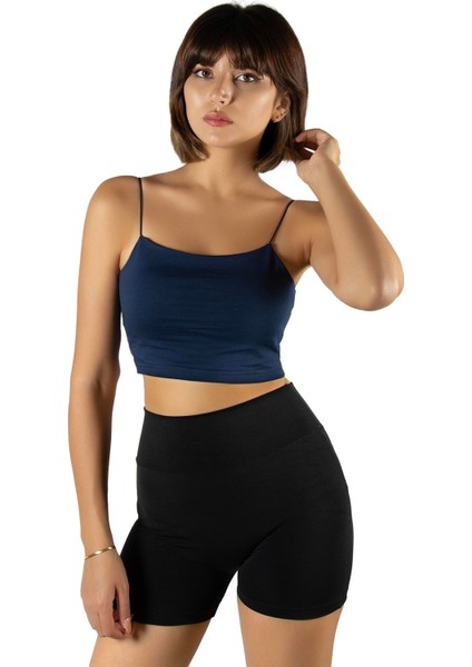 Kadın Lacivert İp Askılı Crop Top Büstiyer Bluz Atlet 23K-TRP-CRP01