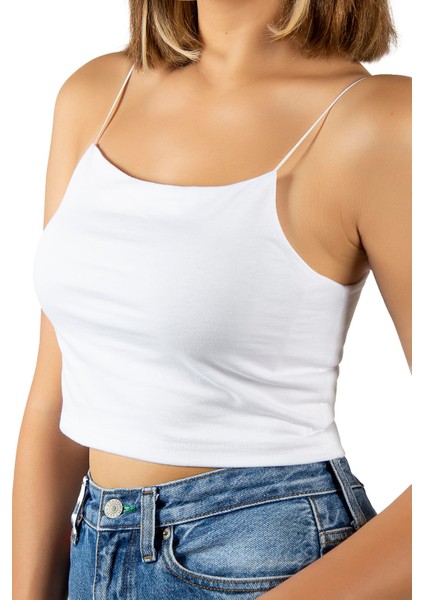 Kadın Beyaz İp Askılı Crop Top Büstiyer Bluz Atlet 23K-TRP-CRP01 modelleri