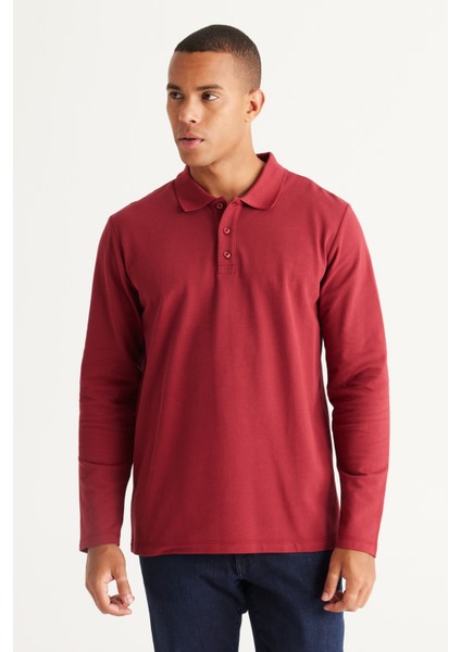 AC&Co / Altınyıldız Classics Erkek Bordo Standart Fit Normal Kesim 3 Iplik Içi Polarlı %100 Pamuk Polo Yaka Sweatshirt