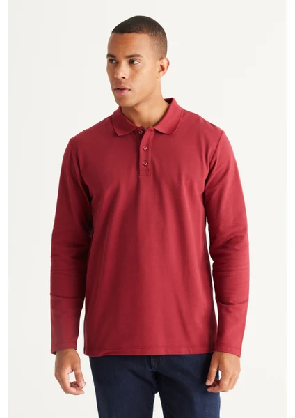 AC&Co / Altınyıldız Classics Erkek Bordo Standart Fit Normal Kesim 3 Iplik Içi Polarlı %100 Pamuk Polo Yaka Sweatshirt