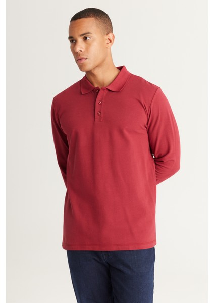 AC&Co / Altınyıldız Classics Erkek Bordo Standart Fit Normal Kesim 3 Iplik Içi Polarlı %100 Pamuk Polo Yaka Sweatshirt