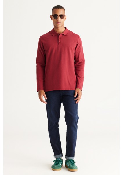 AC&Co / Altınyıldız Classics Erkek Bordo Standart Fit Normal Kesim 3 Iplik Içi Polarlı %100 Pamuk Polo Yaka Sweatshirt