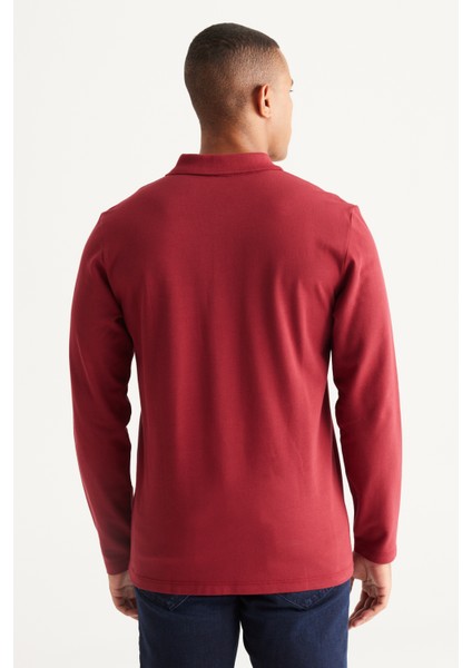 AC&Co / Altınyıldız Classics Erkek Bordo Standart Fit Normal Kesim 3 Iplik Içi Polarlı %100 Pamuk Polo Yaka Sweatshirt