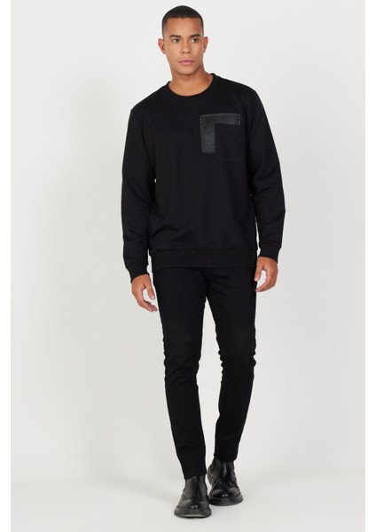 ALTINYILDIZ CLASSICS Erkek Siyah Standart Fit Normal Kesim Bisiklet Yaka Pamuklu Sweatshirt fiyatları