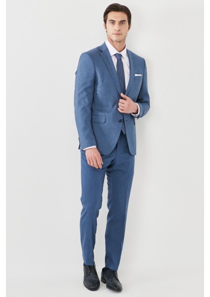 ALTINYILDIZ CLASSICS Erkek Mavi Slim Fit Dar Kesim Mono Yaka Desenli Yünlü Takım Elbise fiyatları