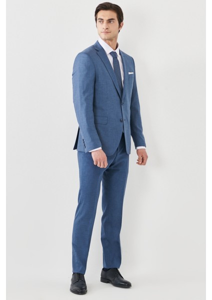 ALTINYILDIZ CLASSICS Erkek Mavi Slim Fit Dar Kesim Mono Yaka Desenli Yünlü Takım Elbise modelleri