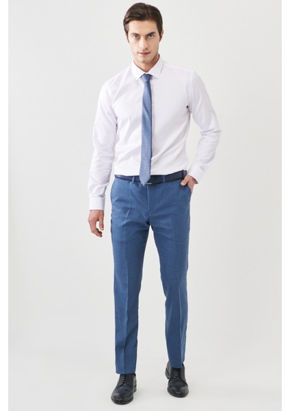 ALTINYILDIZ CLASSICS Erkek Mavi Slim Fit Dar Kesim Mono Yaka Desenli Yünlü Takım Elbise fırsatları