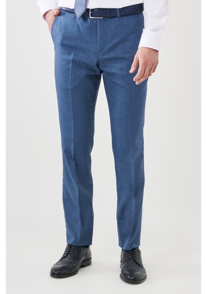 ALTINYILDIZ CLASSICS Erkek Mavi Slim Fit Dar Kesim Mono Yaka Desenli Yünlü Takım Elbise indirimleri