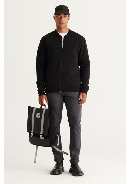 Erkek Siyah Standart Fit Normal Kesim Içi Polarlı 3 Iplik Kolej Yaka Pamuklu Sweatshirt Ceket fırsatları
