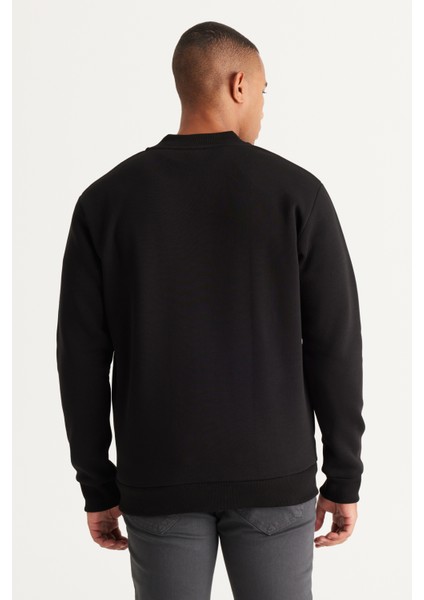 Erkek Siyah Standart Fit Normal Kesim Içi Polarlı 3 Iplik Kolej Yaka Pamuklu Sweatshirt Ceket indirimleri