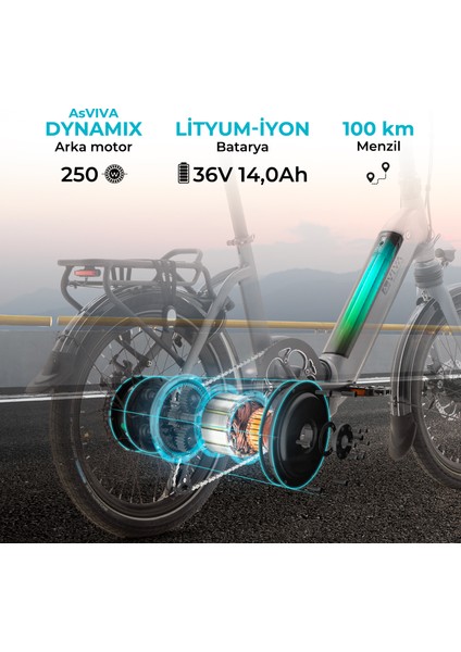 Katlanabilir Elektrikli Bisiklet B13 | Pedelec Gri | Güçlü 36V 14.0AH 45NM |Samsung Batarya | 20"