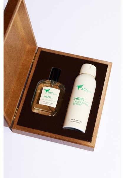 Erkek 2'li Özel Ahşap Hediye Kutulu Set Heat EDP Parfüm 50 Ml - Heat Deodorant 100 Ml Damat Bohçası