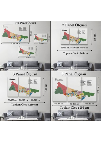 Istanbul Ili ve Ilçeler Haritası Dekoratif Kanvas Tablo 1364